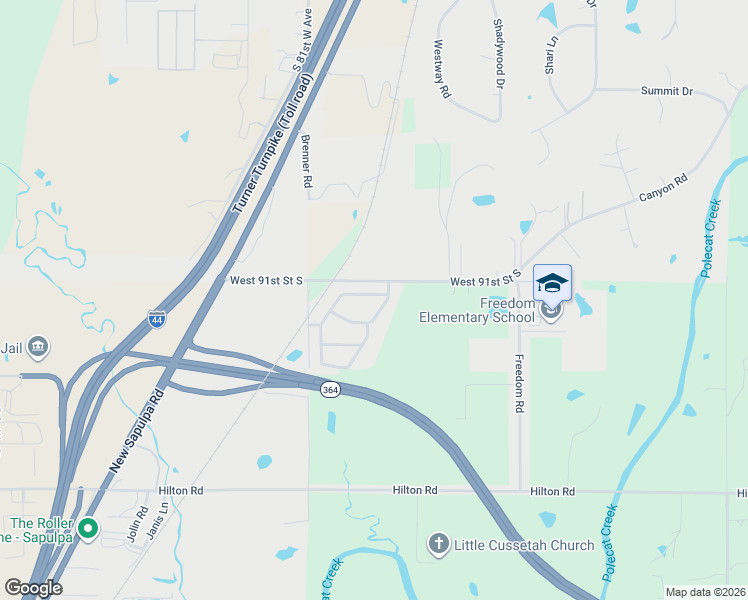 map of restaurants, bars, coffee shops, grocery stores, and more near 7911 Patriot Lane in Sapulpa