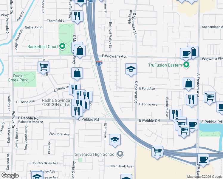 map of restaurants, bars, coffee shops, grocery stores, and more near 1560 Dark Wolf Avenue in Las Vegas