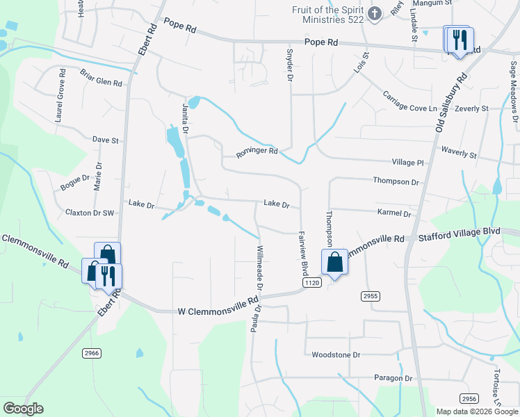 map of restaurants, bars, coffee shops, grocery stores, and more near 1854 Lake Drive in Winston-Salem