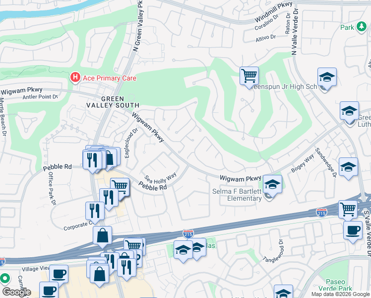 map of restaurants, bars, coffee shops, grocery stores, and more near 114 Weatherwood Court in Henderson