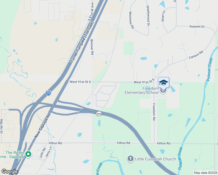 map of restaurants, bars, coffee shops, grocery stores, and more near 7911 Patriot Lane in Sapulpa
