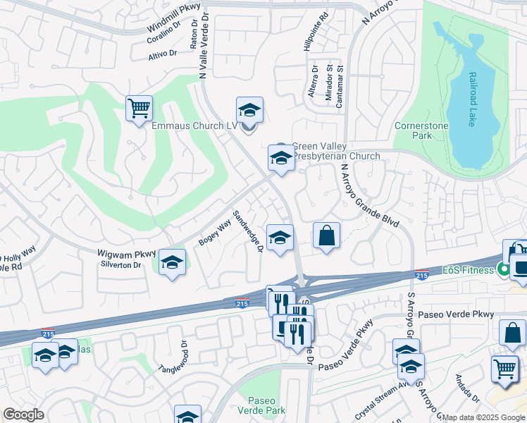 map of restaurants, bars, coffee shops, grocery stores, and more near 75 North Valle Verde Drive in Henderson