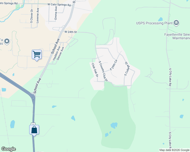 map of restaurants, bars, coffee shops, grocery stores, and more near 2903 Club Oak Drive in Fayetteville