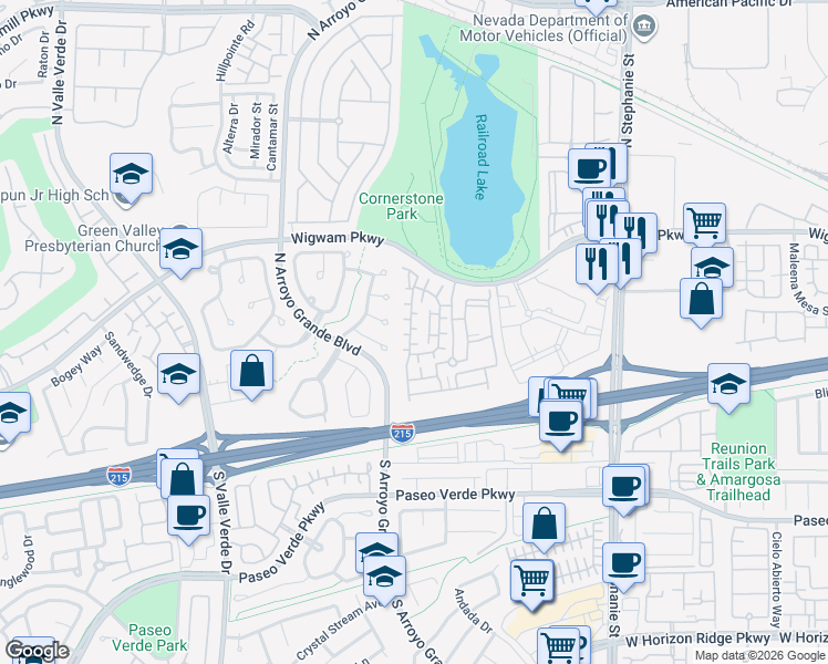 map of restaurants, bars, coffee shops, grocery stores, and more near 33 Jasmine Point Street in Henderson