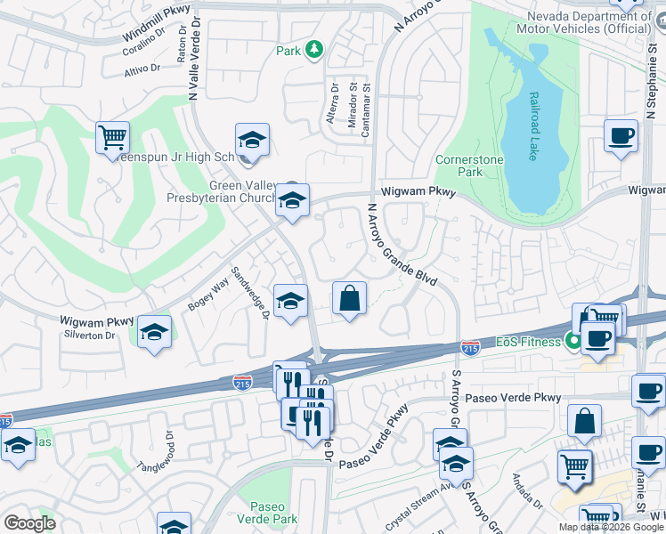 map of restaurants, bars, coffee shops, grocery stores, and more near 78 Lost Mountain in Henderson