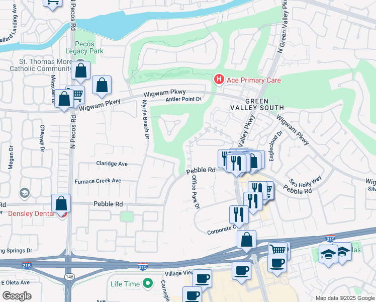 map of restaurants, bars, coffee shops, grocery stores, and more near 2340 Ramsgate Drive in Henderson