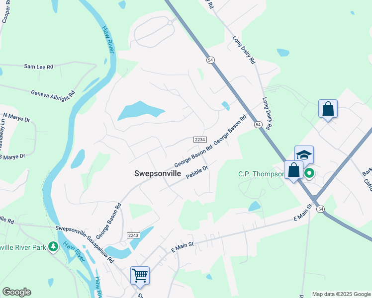 map of restaurants, bars, coffee shops, grocery stores, and more near 2269 Hickory Run in Graham