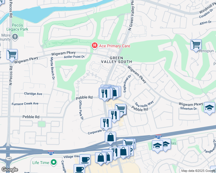 map of restaurants, bars, coffee shops, grocery stores, and more near 2124 Polynesia Circle in Henderson