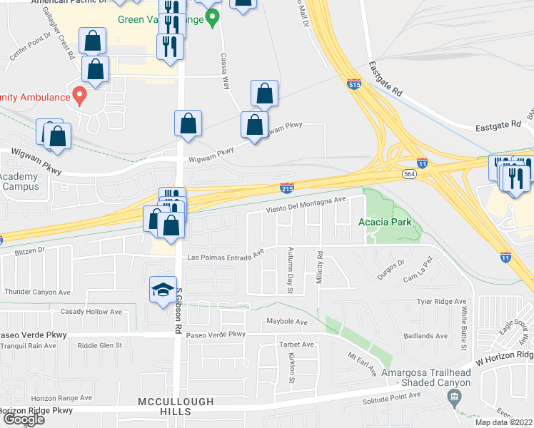 map of restaurants, bars, coffee shops, grocery stores, and more near 48 El Rio Court in Henderson