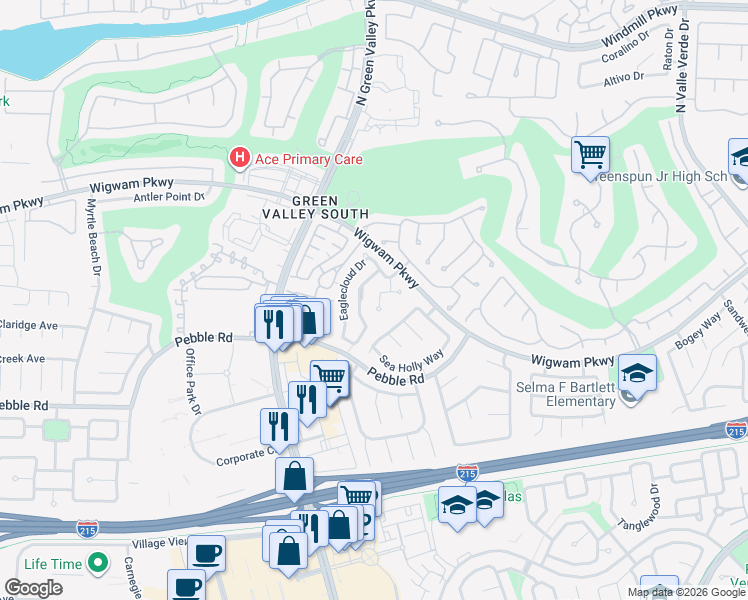 map of restaurants, bars, coffee shops, grocery stores, and more near 2152 Falcon Pointe Lane in Henderson
