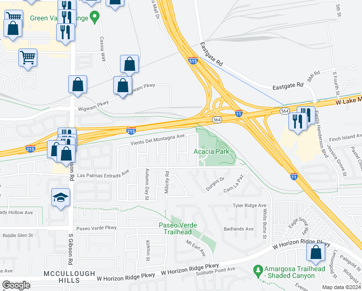 map of restaurants, bars, coffee shops, grocery stores, and more near 48 Vallejo Verde Street in Henderson
