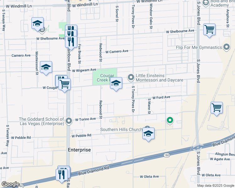 map of restaurants, bars, coffee shops, grocery stores, and more near 6635 West Cougar Avenue in Las Vegas