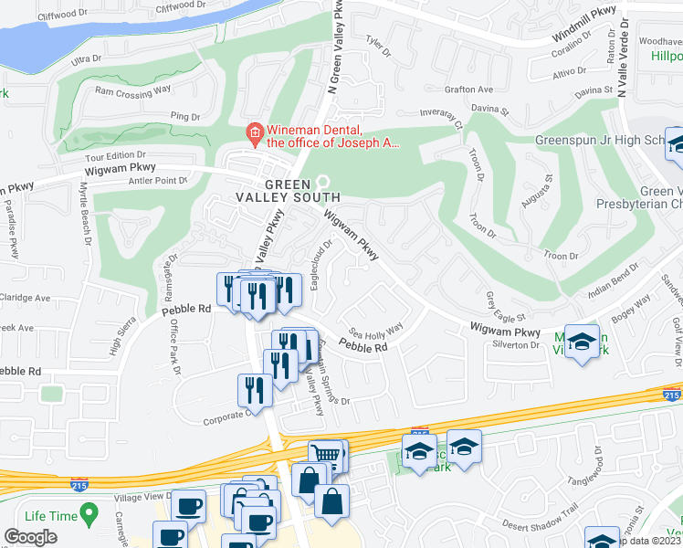 map of restaurants, bars, coffee shops, grocery stores, and more near 2152 Falcon Pointe Lane in Henderson