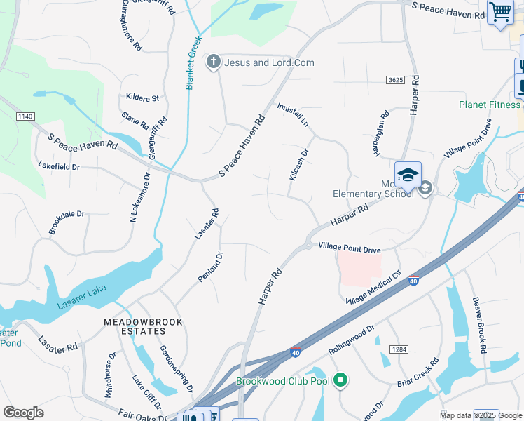 map of restaurants, bars, coffee shops, grocery stores, and more near 3504 Donegal Drive in Clemmons