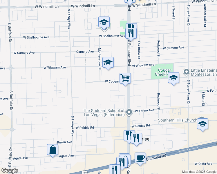 map of restaurants, bars, coffee shops, grocery stores, and more near 7130 West Cougar Avenue in Las Vegas