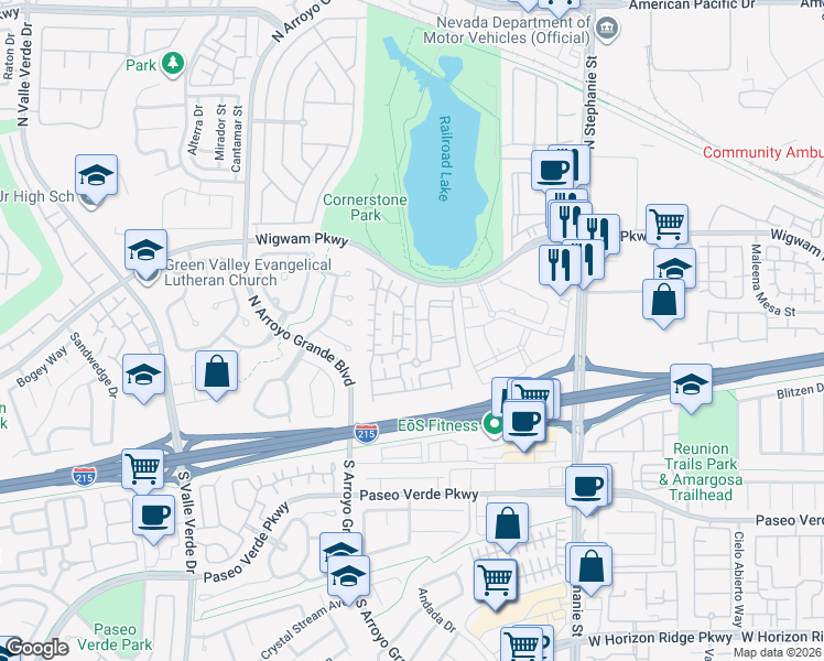 map of restaurants, bars, coffee shops, grocery stores, and more near 1504 Mango Rose Court in Henderson
