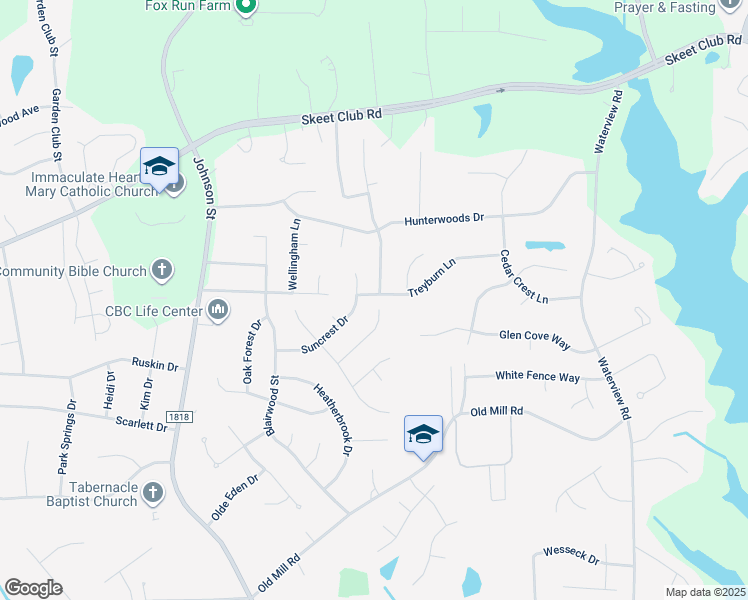 map of restaurants, bars, coffee shops, grocery stores, and more near 1804 Treyburn Lane in High Point