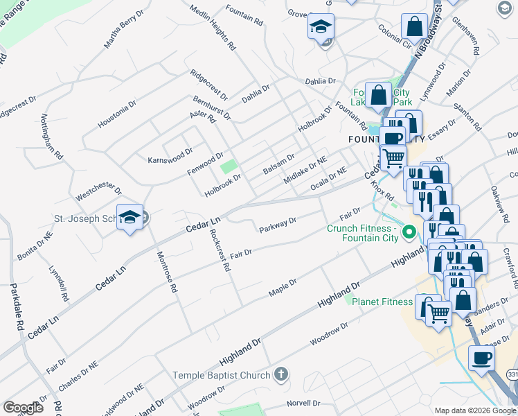 map of restaurants, bars, coffee shops, grocery stores, and more near 2306 Cedar Lane in Knoxville