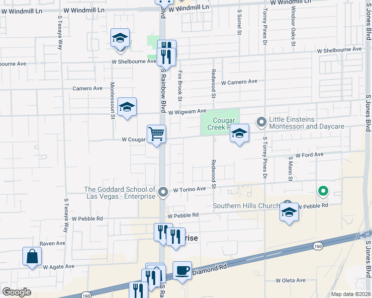 map of restaurants, bars, coffee shops, grocery stores, and more near 8638 South Black Cordon Road in Las Vegas