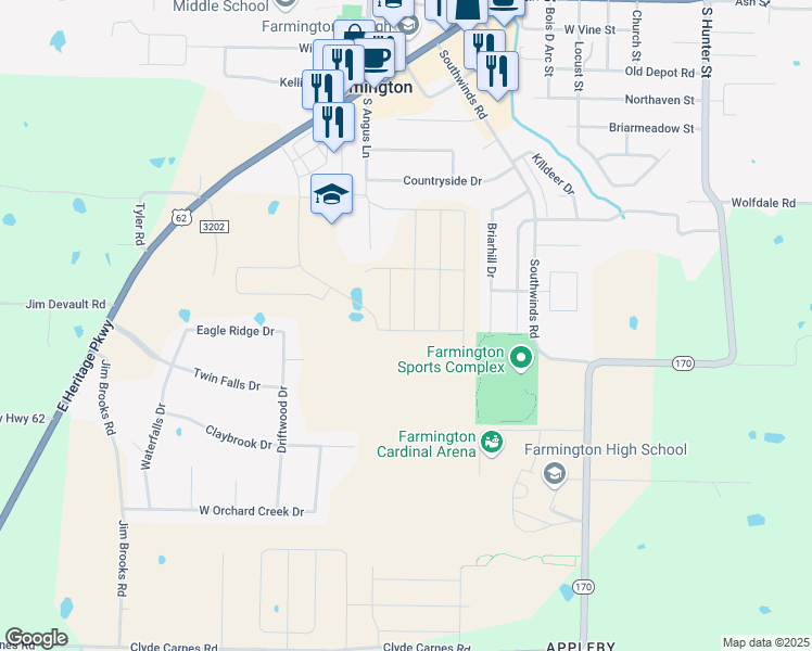 map of restaurants, bars, coffee shops, grocery stores, and more near 12655 Orchid Road in Farmington