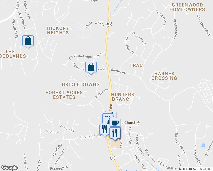 map of restaurants, bars, coffee shops, grocery stores, and more near 5917 Nolensville Pike in Nashville