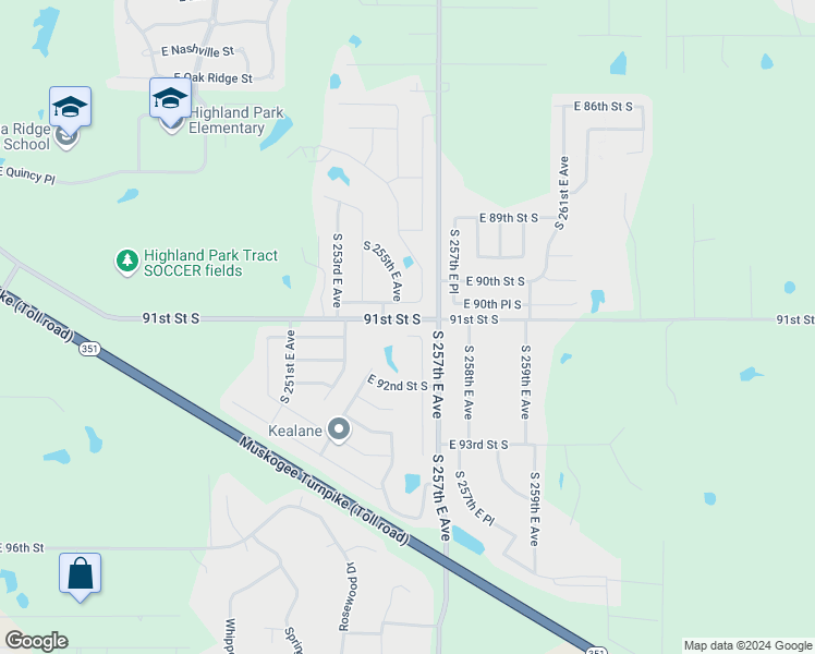 map of restaurants, bars, coffee shops, grocery stores, and more near 25571 East 91st Place South in Broken Arrow