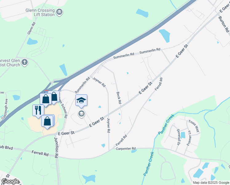 map of restaurants, bars, coffee shops, grocery stores, and more near 2717 Beck Road in Durham