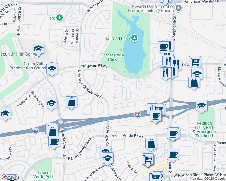 map of restaurants, bars, coffee shops, grocery stores, and more near 1611 White Mesa Court in Henderson