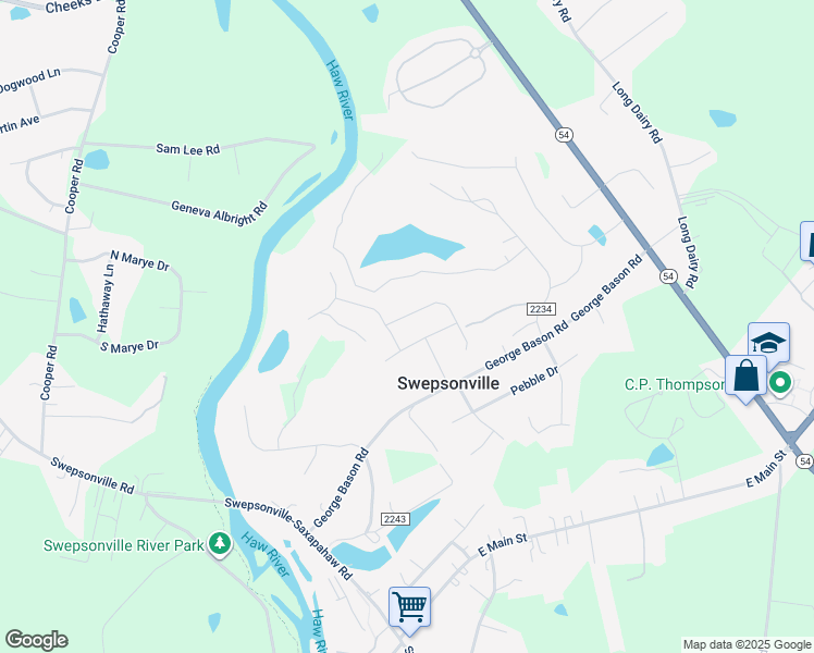 map of restaurants, bars, coffee shops, grocery stores, and more near 1054 Broadlands Way in Graham