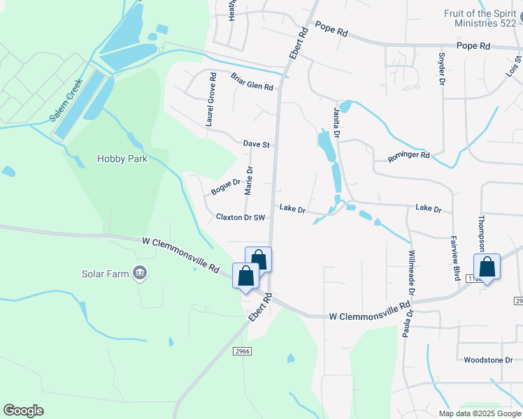 map of restaurants, bars, coffee shops, grocery stores, and more near 2005 Claxton Drive Southwest in Winston-Salem