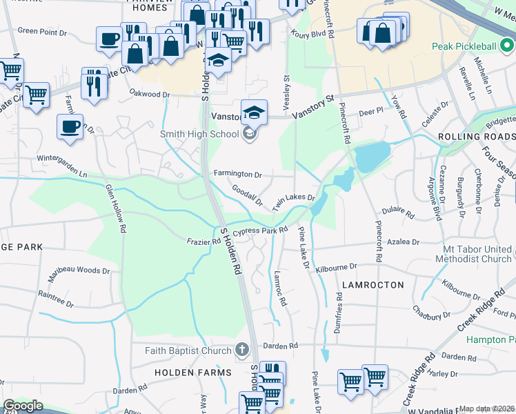 map of restaurants, bars, coffee shops, grocery stores, and more near 3007 Goodall Drive in Greensboro
