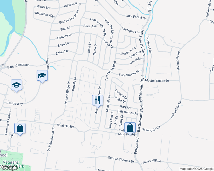 map of restaurants, bars, coffee shops, grocery stores, and more near 989 Tom Hailey Boulevard in La Vergne