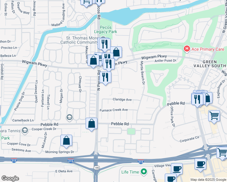 map of restaurants, bars, coffee shops, grocery stores, and more near 66 Reflections Road in Henderson