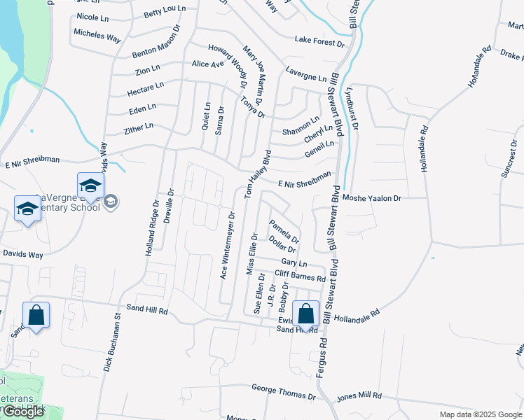 map of restaurants, bars, coffee shops, grocery stores, and more near 821 Ray Krebbs Drive in La Vergne