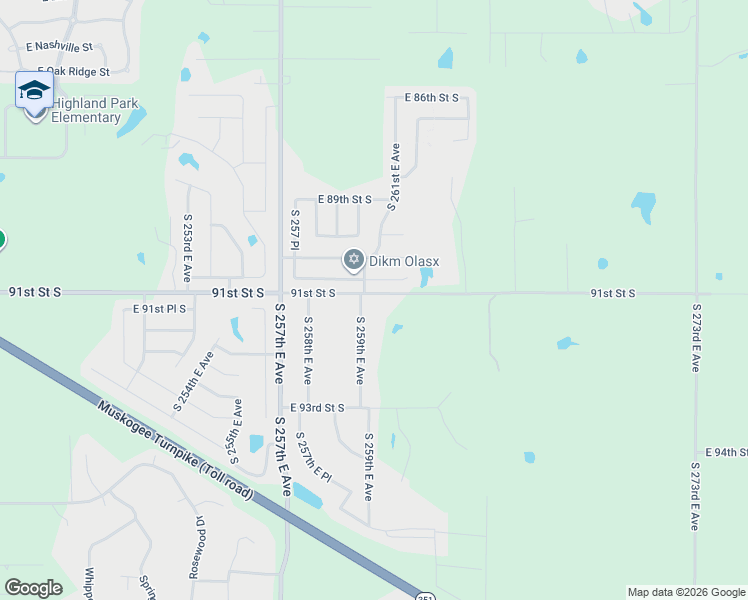 map of restaurants, bars, coffee shops, grocery stores, and more near 9101 South 259th East Avenue in Broken Arrow