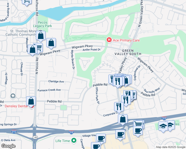 map of restaurants, bars, coffee shops, grocery stores, and more near 2340 Ramsgate Dr in Henderson