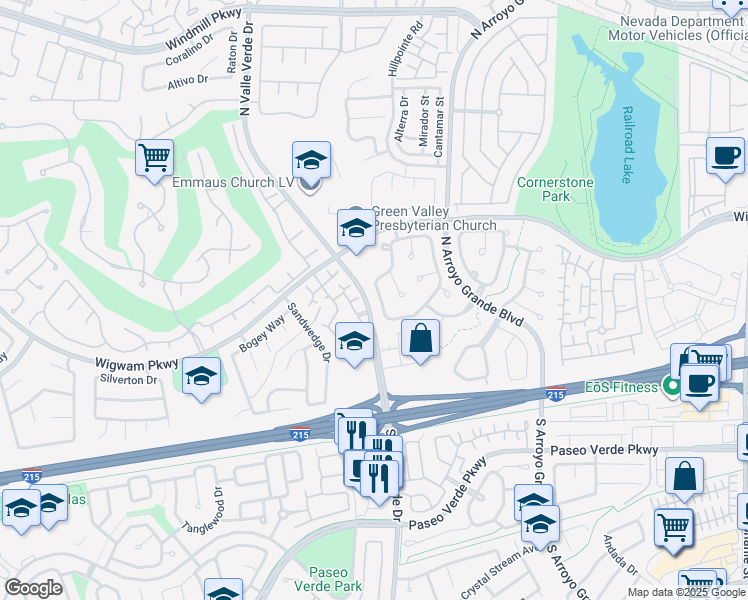 map of restaurants, bars, coffee shops, grocery stores, and more near 1742 Sand Storm Drive in Henderson