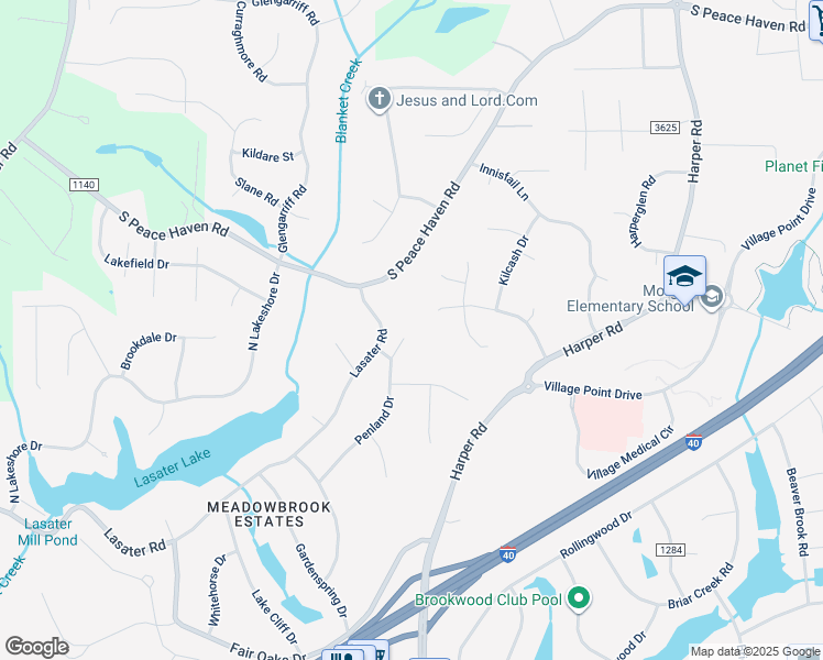 map of restaurants, bars, coffee shops, grocery stores, and more near 7600 Penland Court in Clemmons