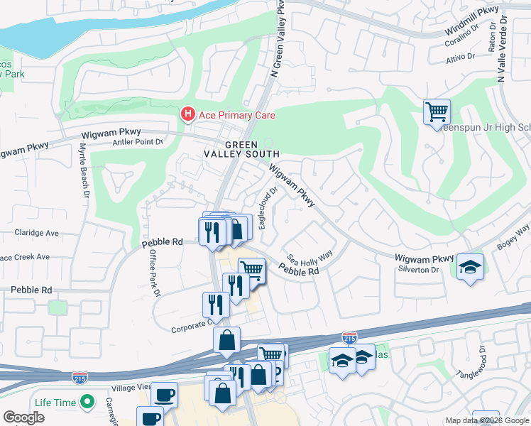 map of restaurants, bars, coffee shops, grocery stores, and more near 2177 Eaglecloud Drive in Henderson