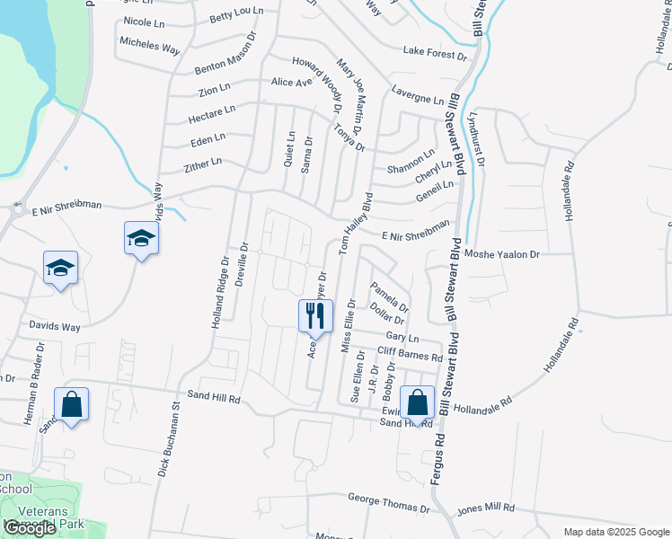 map of restaurants, bars, coffee shops, grocery stores, and more near 989 Tom Hailey Boulevard in La Vergne