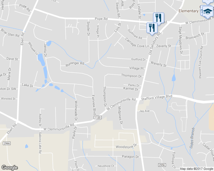 map of restaurants, bars, coffee shops, grocery stores, and more near 1795 Karmel Drive in Winston-Salem