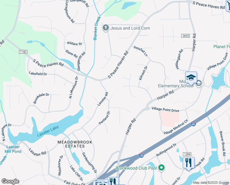 map of restaurants, bars, coffee shops, grocery stores, and more near 7600 Penland Court in Clemmons
