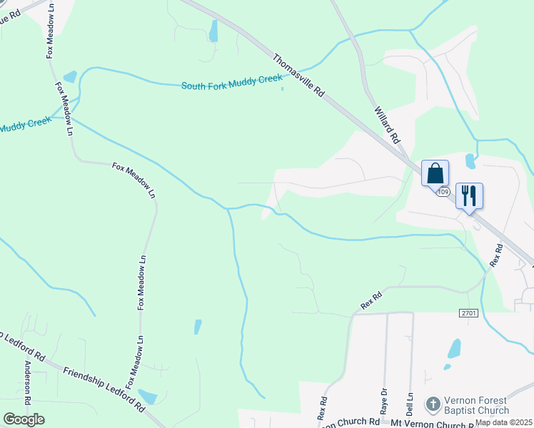 map of restaurants, bars, coffee shops, grocery stores, and more near 4036 Langden Road in Winston-Salem