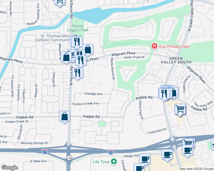 map of restaurants, bars, coffee shops, grocery stores, and more near 2506 Cortina Avenue in Henderson