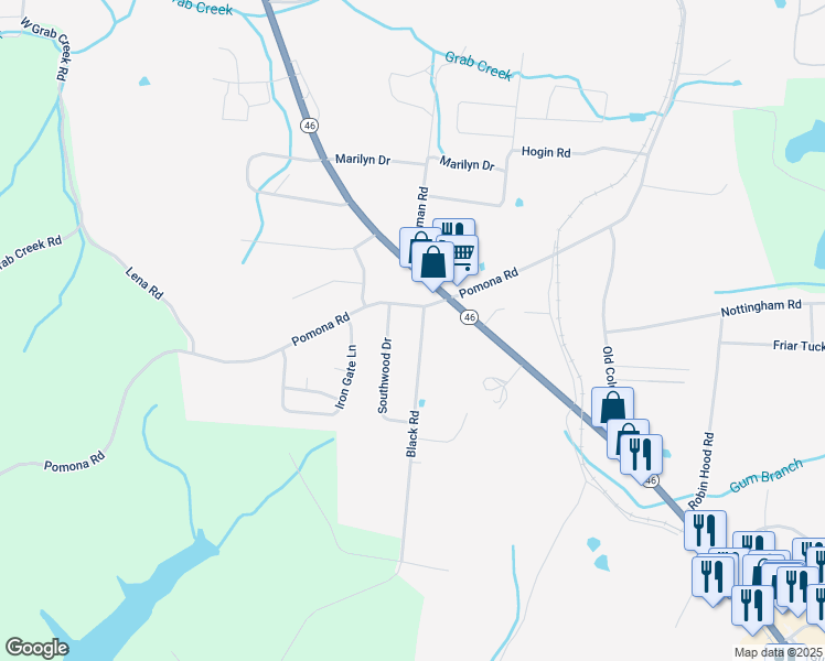map of restaurants, bars, coffee shops, grocery stores, and more near 104 Black Road in Dickson