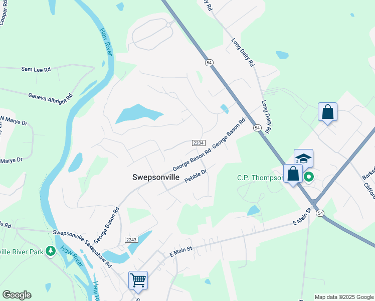 map of restaurants, bars, coffee shops, grocery stores, and more near 2210 Hickory Run in Graham