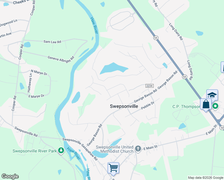 map of restaurants, bars, coffee shops, grocery stores, and more near 1054 Broadlands Way in Graham