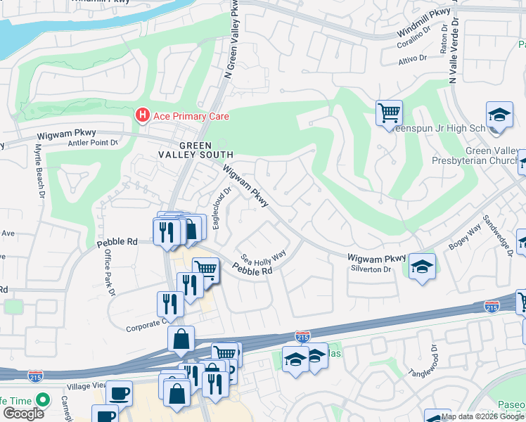 map of restaurants, bars, coffee shops, grocery stores, and more near 2128 Feather Bush Street in Henderson