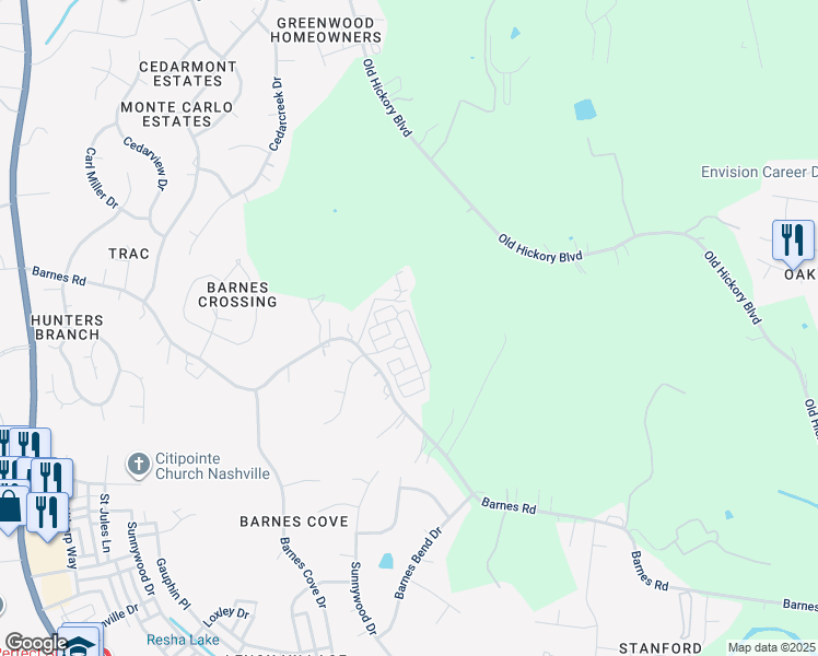 map of restaurants, bars, coffee shops, grocery stores, and more near 2330 Somerset Valley Drive in Nashville