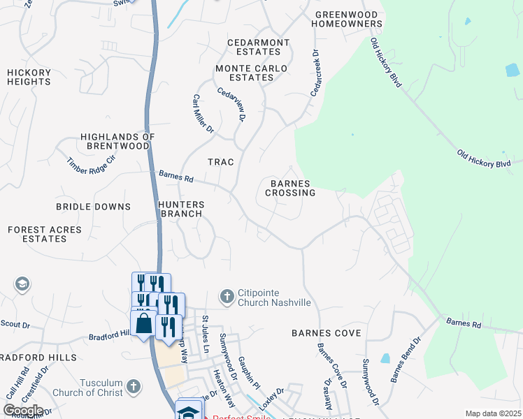 map of restaurants, bars, coffee shops, grocery stores, and more near 1882 Shaylin Loop in Nashville